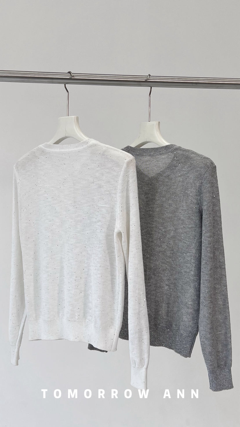 [TOMORROW ANN] 2026 Spring Collection Elegant Round Neck Sequin Knit Cardigan for Women