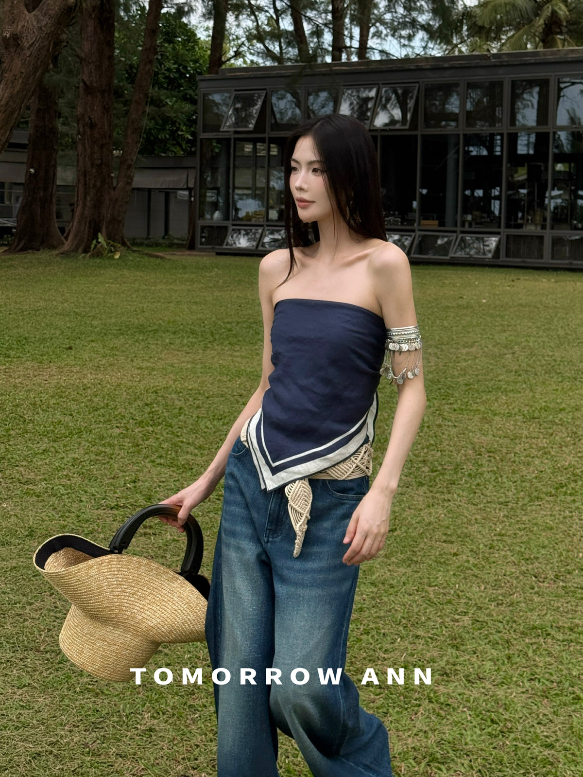 TOMORROW ANN Spring 2026 High-Waist Loose Wide-Leg Casual Washed Jeans