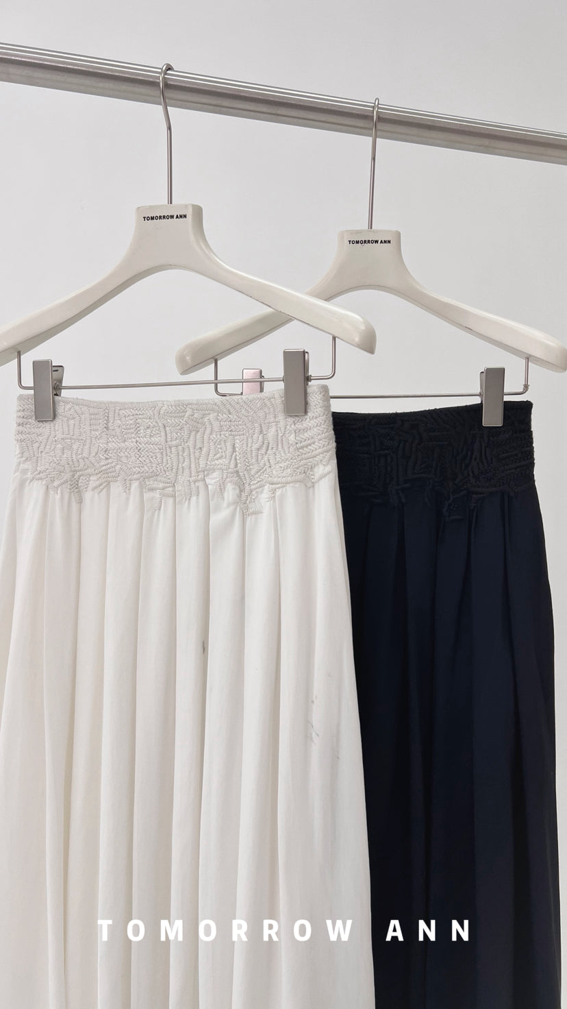 2026 Spring TOMORROW ANN Elegant High-Waist Heavy Embroidery A-Line Maxi Skirt