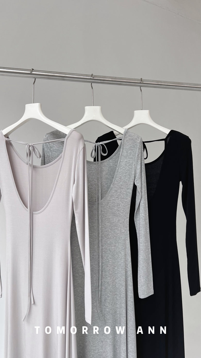 TOMORROW ANN Early Spring Minimalist Backless Lace-Up Casual Maxi Dress