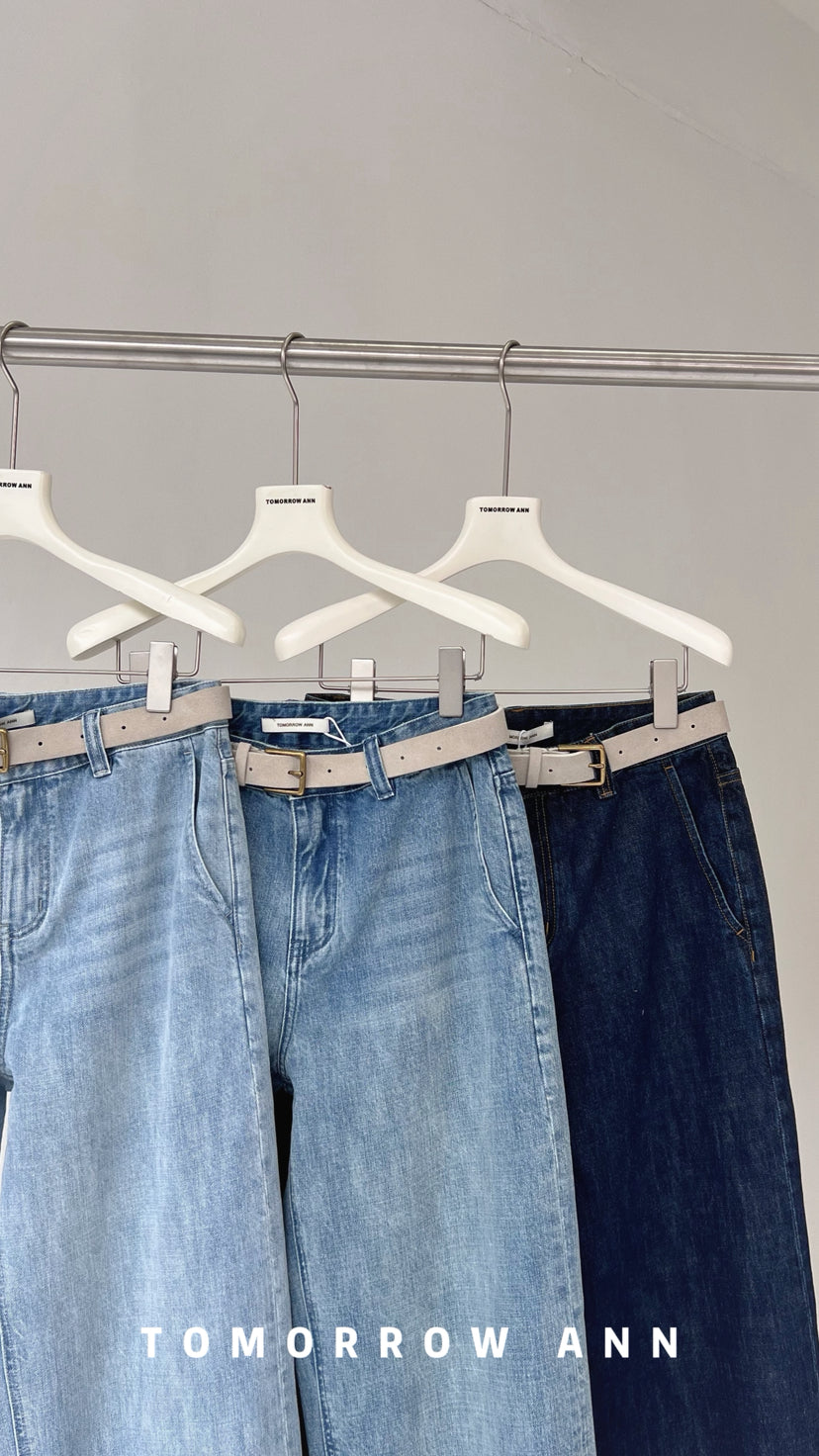 TOMORROW ANN Early Spring 2026 Collection - Classic High-Waist Straight Leg Washed Denim Jeans with Complimentary Belt