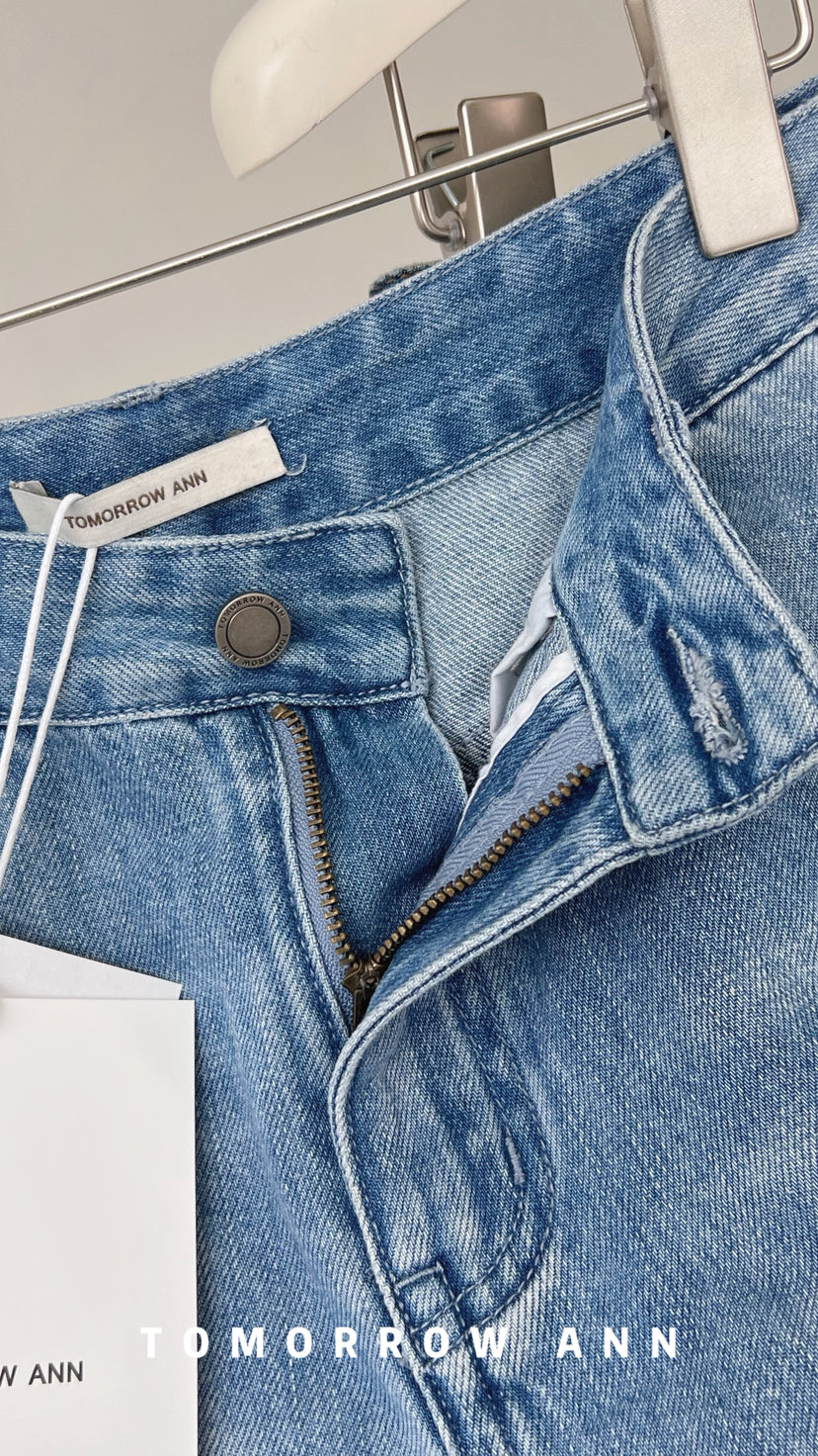 TOMORROW ANN 2026 Early Spring Retro Heavy Washed Slimming Straight Leg Cropped Jeans