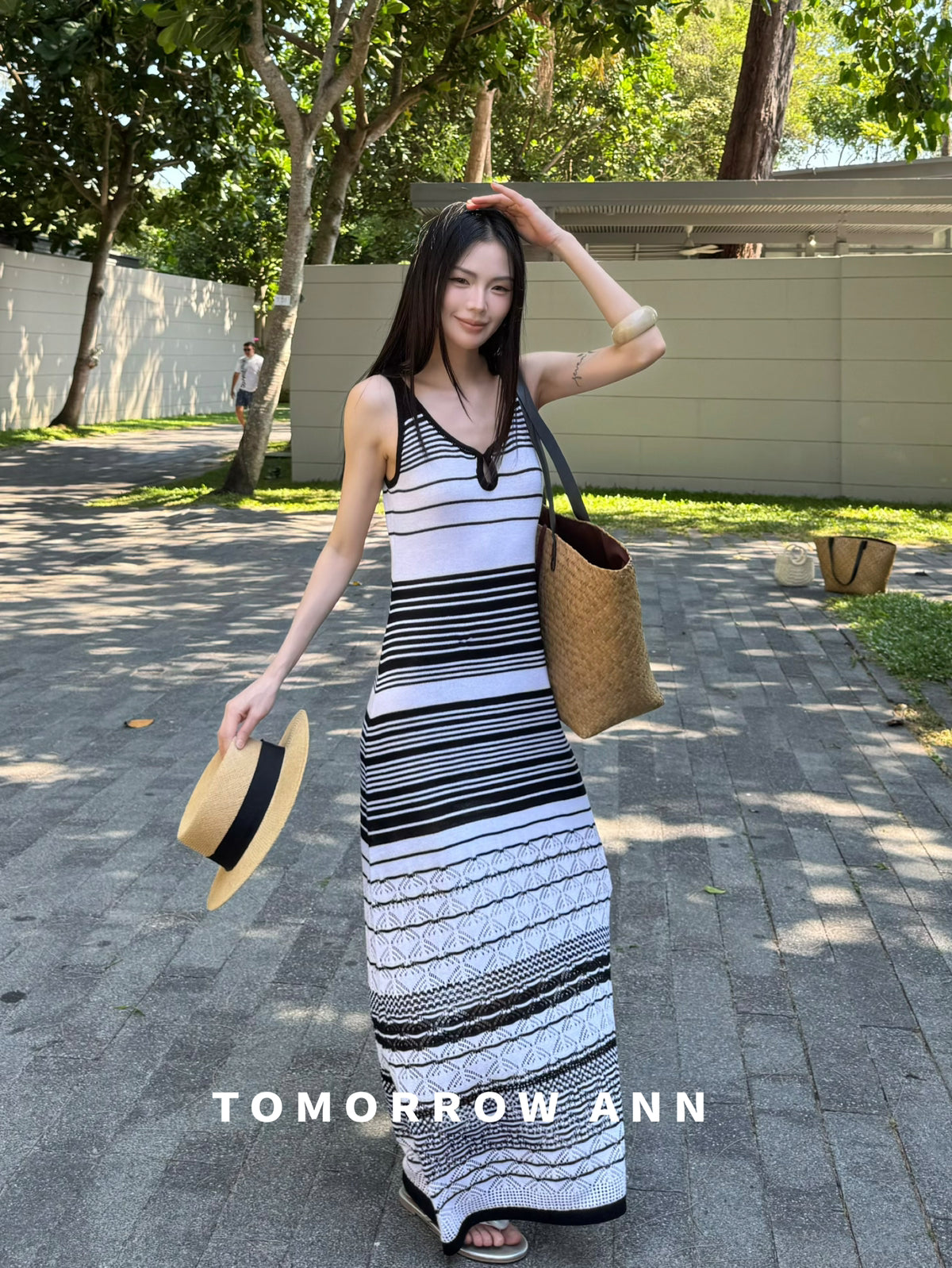 TOMORROW ANN Elegant Striped Casual Sleeveless Tank Maxi Dress - 2026 Early Spring Collection