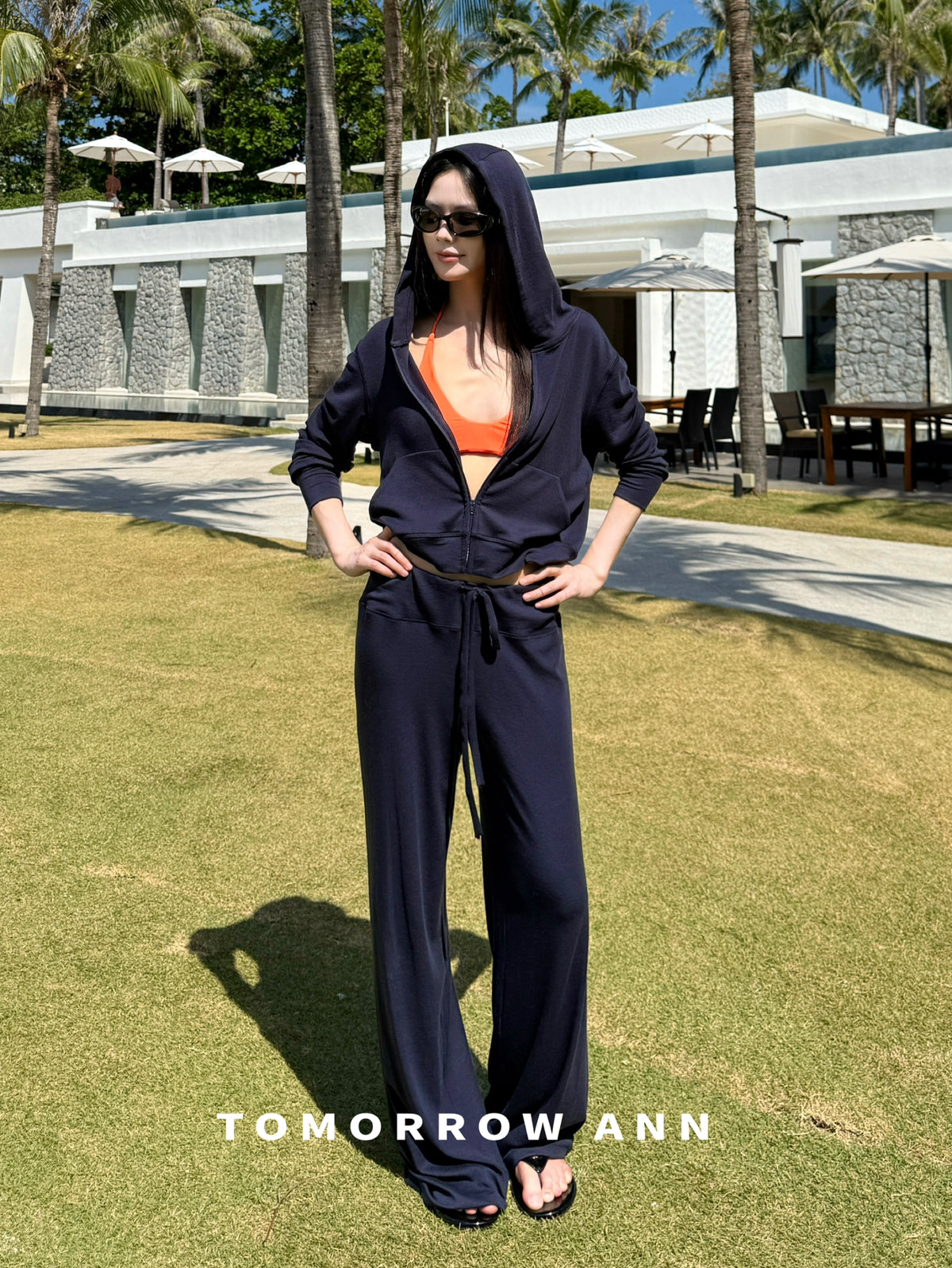 Tomorrow Ann Women's Premium Wool Blend Drawstring Slimming Casual Pants - High Waist Straight Leg Striped Trousers