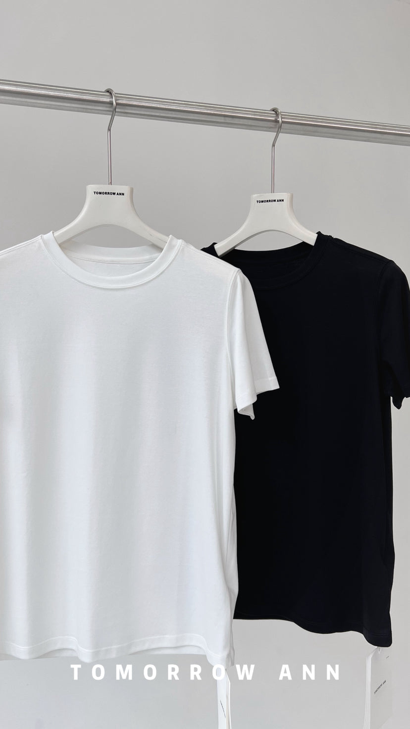 TOMORROW ANN Early Spring 2026 Premium Minimalist Solid Color Short Sleeve T-Shirt