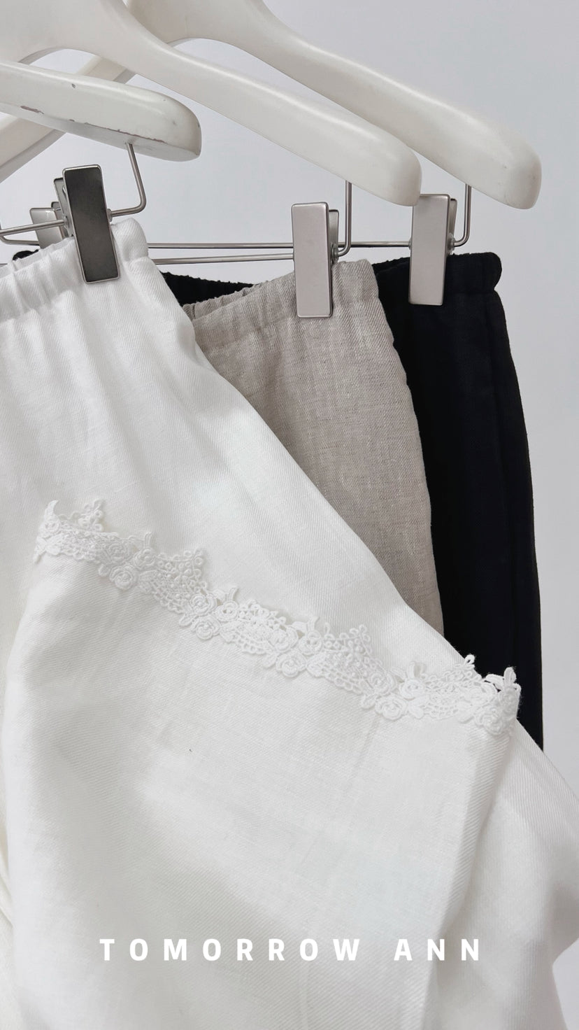 TOMORROW ANN Spring Elegant Lace Patchwork Elastic Waist Loose Casual Pants