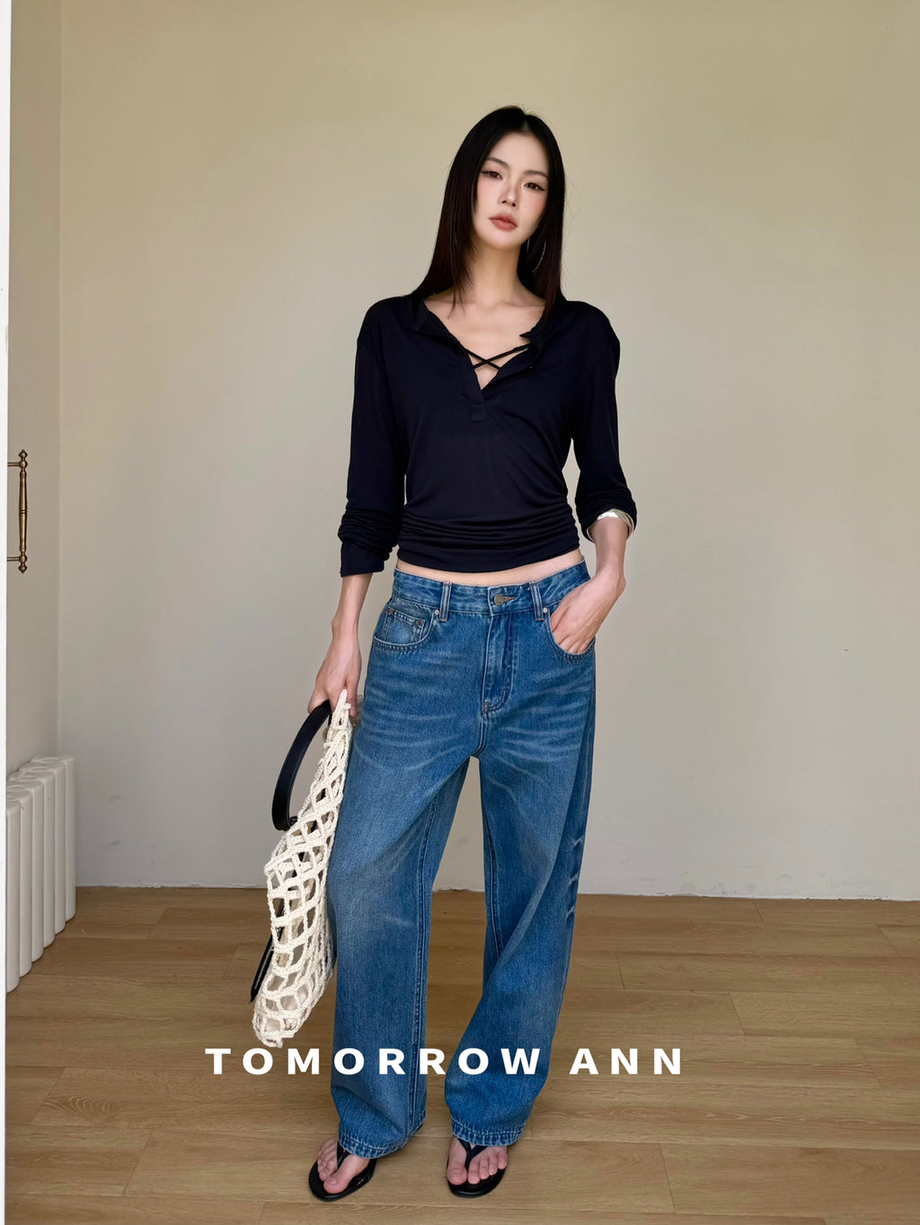 TOMORROW ANN 2026 Early Spring Retro Heavy Washed Slimming Straight Leg Cropped Jeans