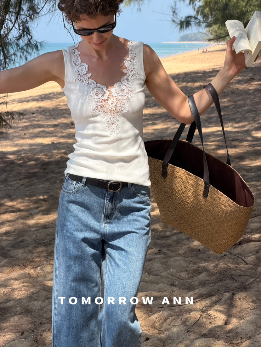 TOMORROW ANN Spring 2026 Elegant Lace Patchwork Slimming Tank Top