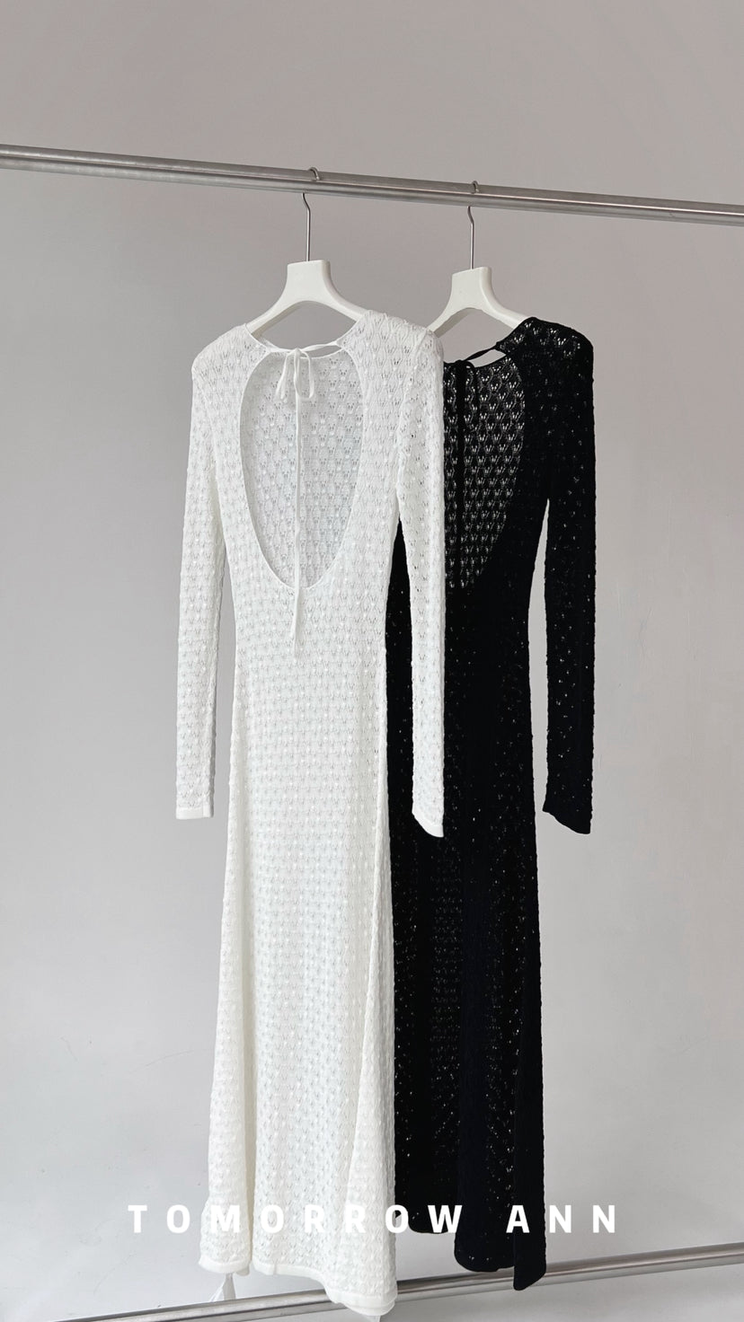 Early Spring 2026! 【TOMORROW ANN】 Hollow-out Open Back Slim Fit Maxi Dress (Contains 15% Wool) 12751# OZQ