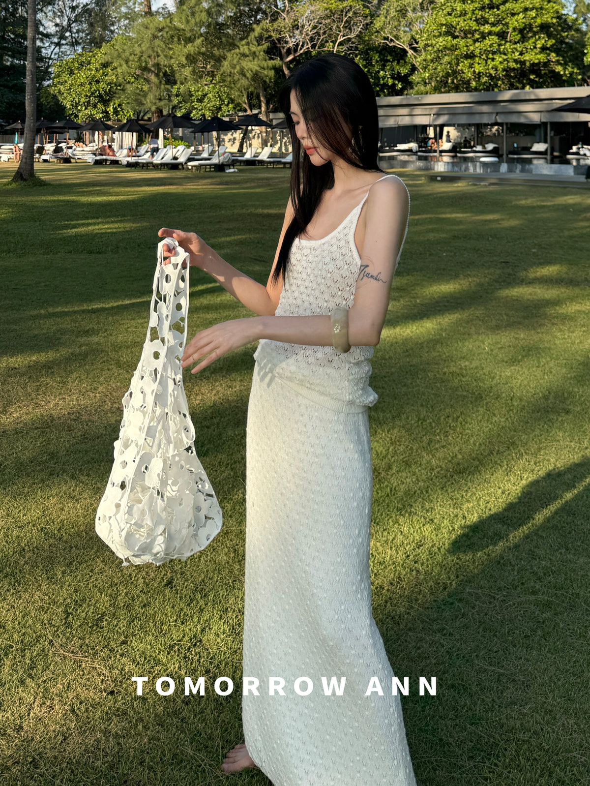 TOMORROW ANN Women's Spring 2026 Elegant Solid Hollow-Out Knit Camisole Top