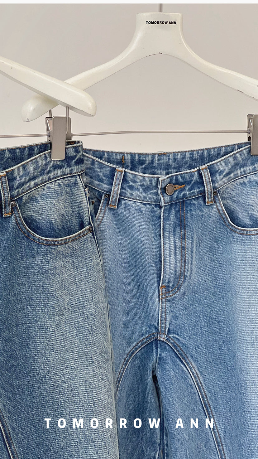 TOMORROW ANN Spring 2026 High-Waisted Deconstructed Wide-Leg Jeans