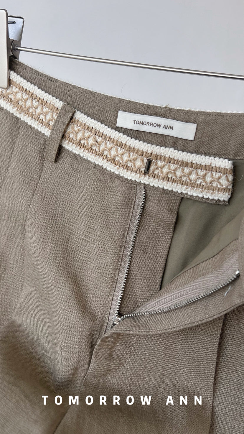 Spring 2026! 【TOMORROW ANN】Color-Block Webbing Decorated Casual Pants 12513# OZQ