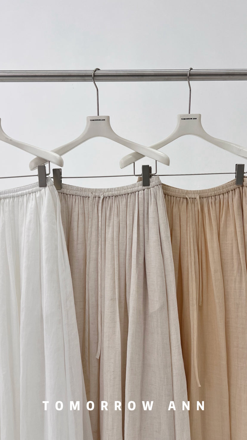 TOMORROW ANN Elegant High-Waist A-Line Maxi Skirt with Minimalist Drawstring – 2026 Spring Fashion