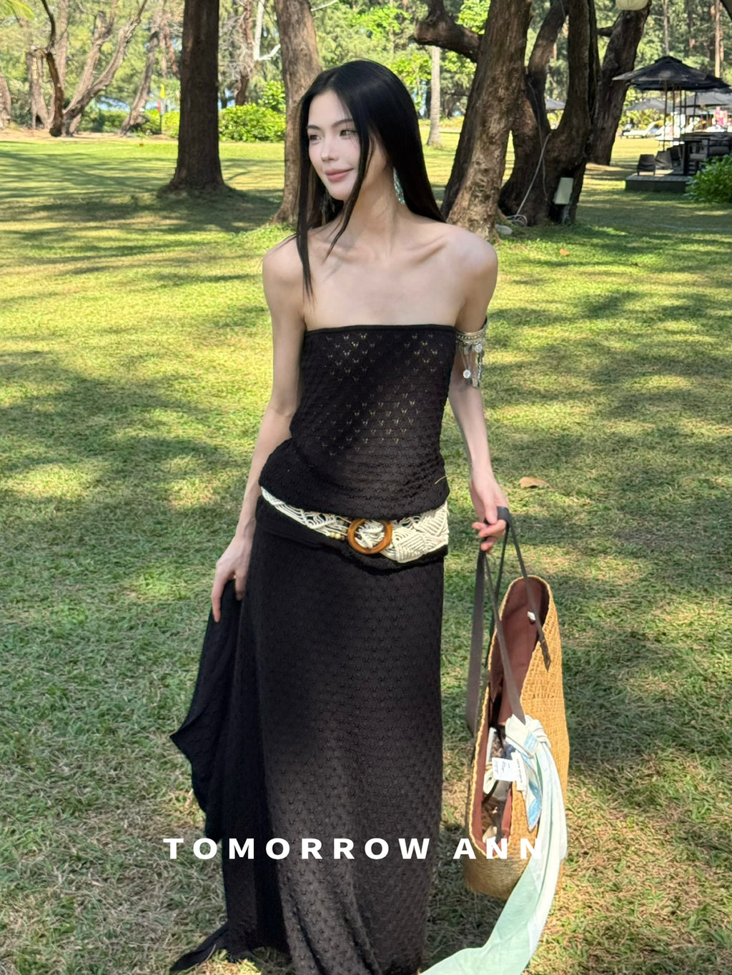 TOMORROW ANN Spring Collection Elegant Strapless Bandeau Slim-Fit Knit Vest