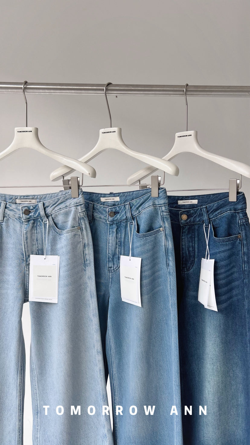 TOMORROW ANN Spring 2026 High-Waist Loose Wide-Leg Casual Washed Jeans