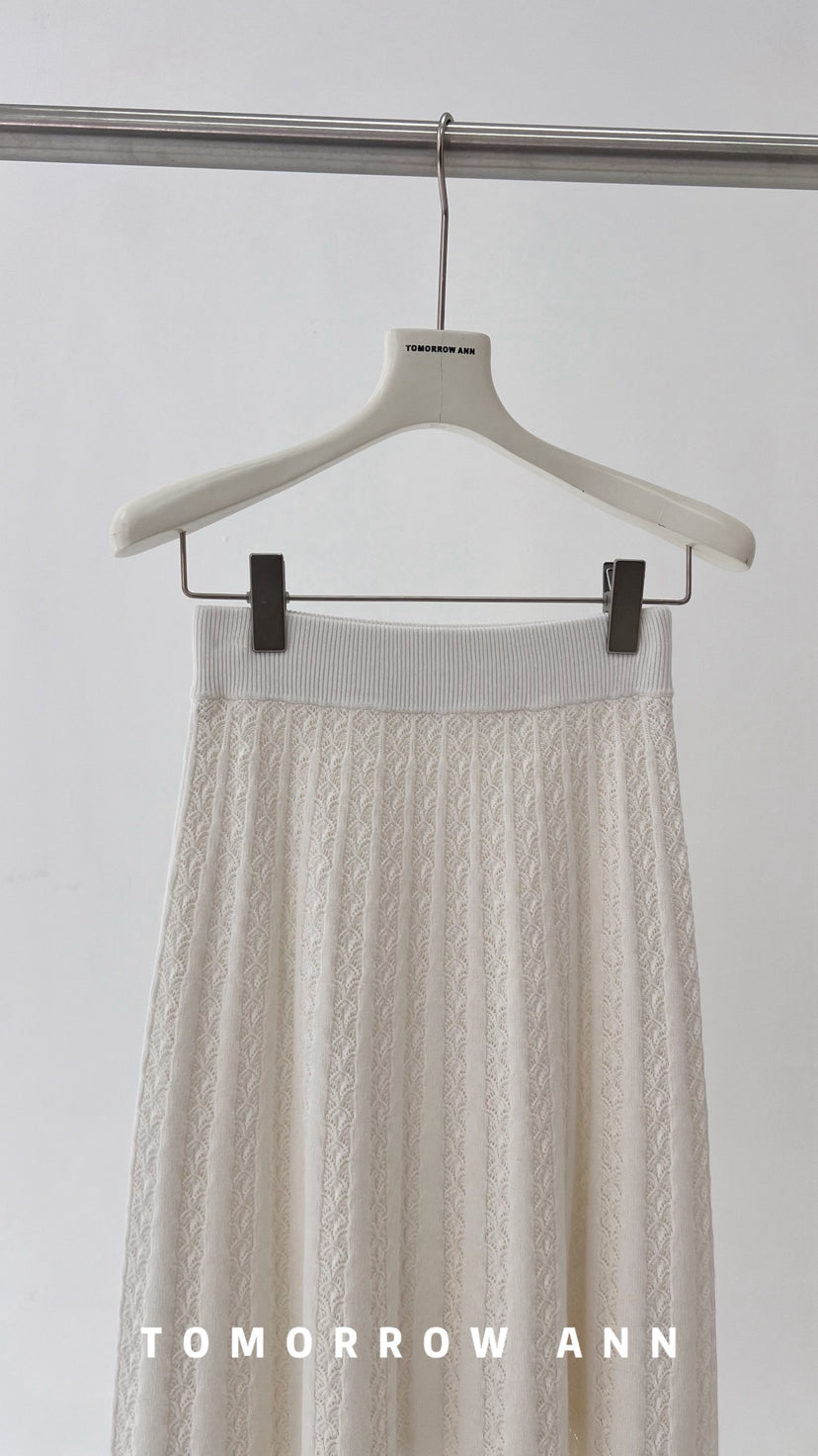 TOMORROW ANN Spring 2026 Elegant Hollow-Out Slimming A-Line Midi Skirt