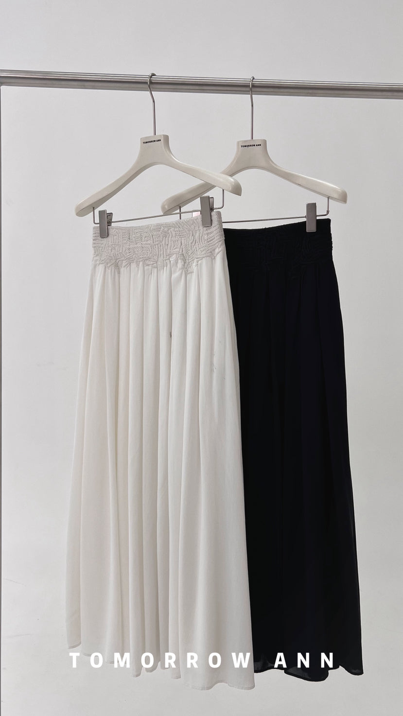 2026 Spring TOMORROW ANN Elegant High-Waist Heavy Embroidery A-Line Maxi Skirt