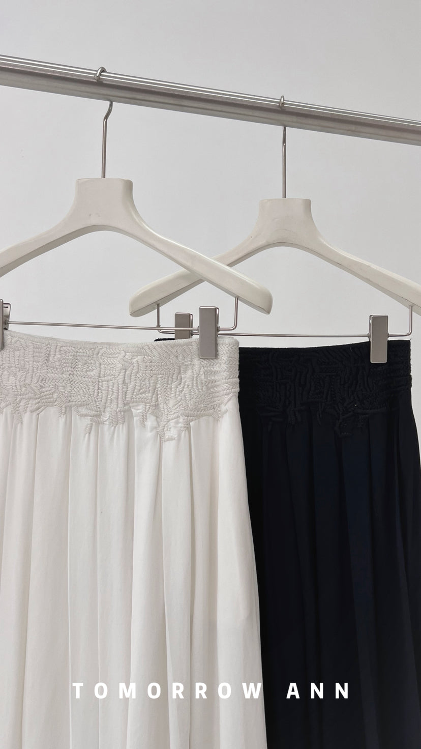 2026 Spring TOMORROW ANN Elegant High-Waist Heavy Embroidery A-Line Maxi Skirt