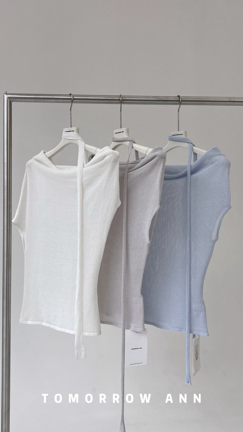 TOMORROW ANN Early Spring One-Shoulder Chic Slimming Knit Top with Ribbon