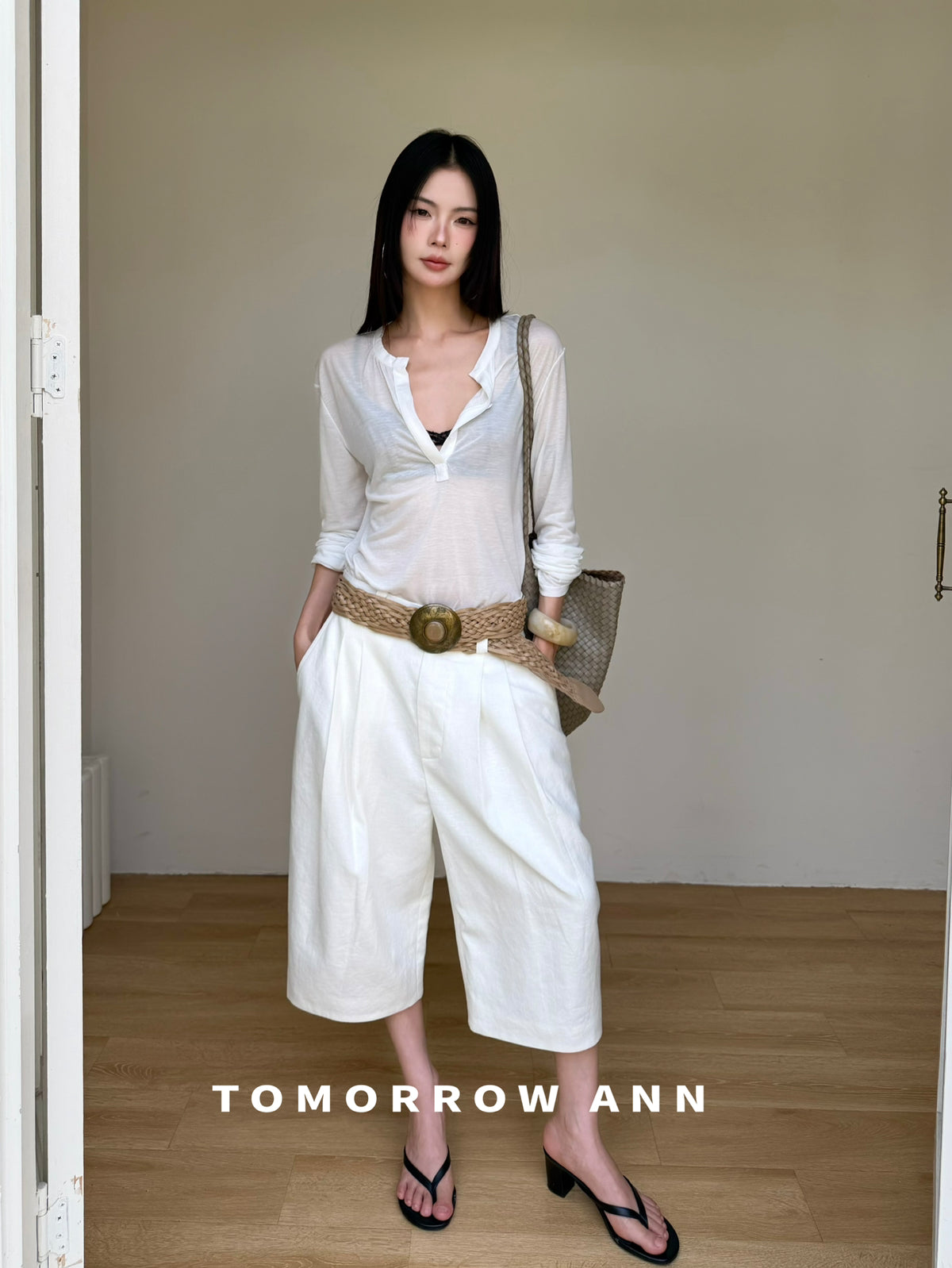TOMORROW ANN Designer Early Spring High-Waist Knee-Length Commuter Casual Shorts