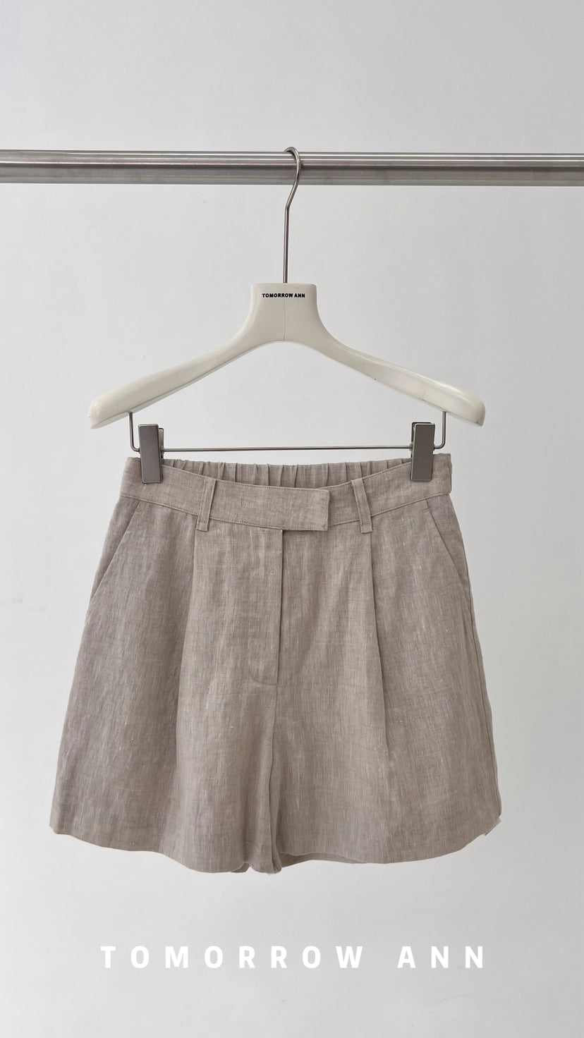 TOMORROW ANN Elegant Linen Casual Shorts - Old Money Aesthetic Quiet Luxury Spring Collection
