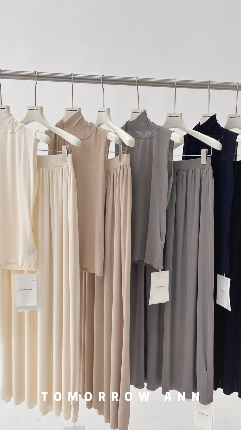 TOMORROW ANN Elegant Pleated High-Waist Slimming Maxi Skirt for 2026 Early Spring