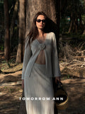 TOMORROW ANN Spring 2026 Elegant Paper Yarn Hollow-Out Solid Color Maxi Skirt