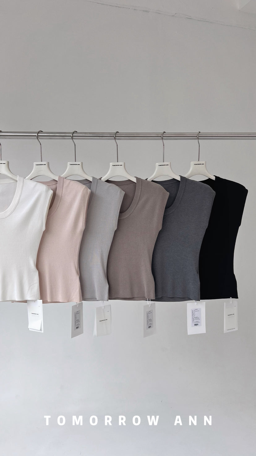 TOMORROW ANN Spring Elegant U-Neck Slim Fit Knit Short Sleeve Top