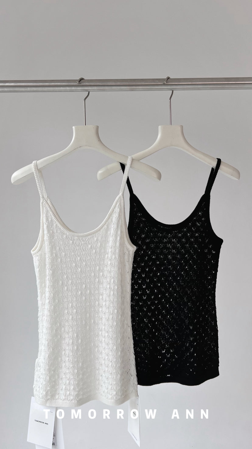 TOMORROW ANN Women's Spring 2026 Elegant Solid Hollow-Out Knit Camisole Top