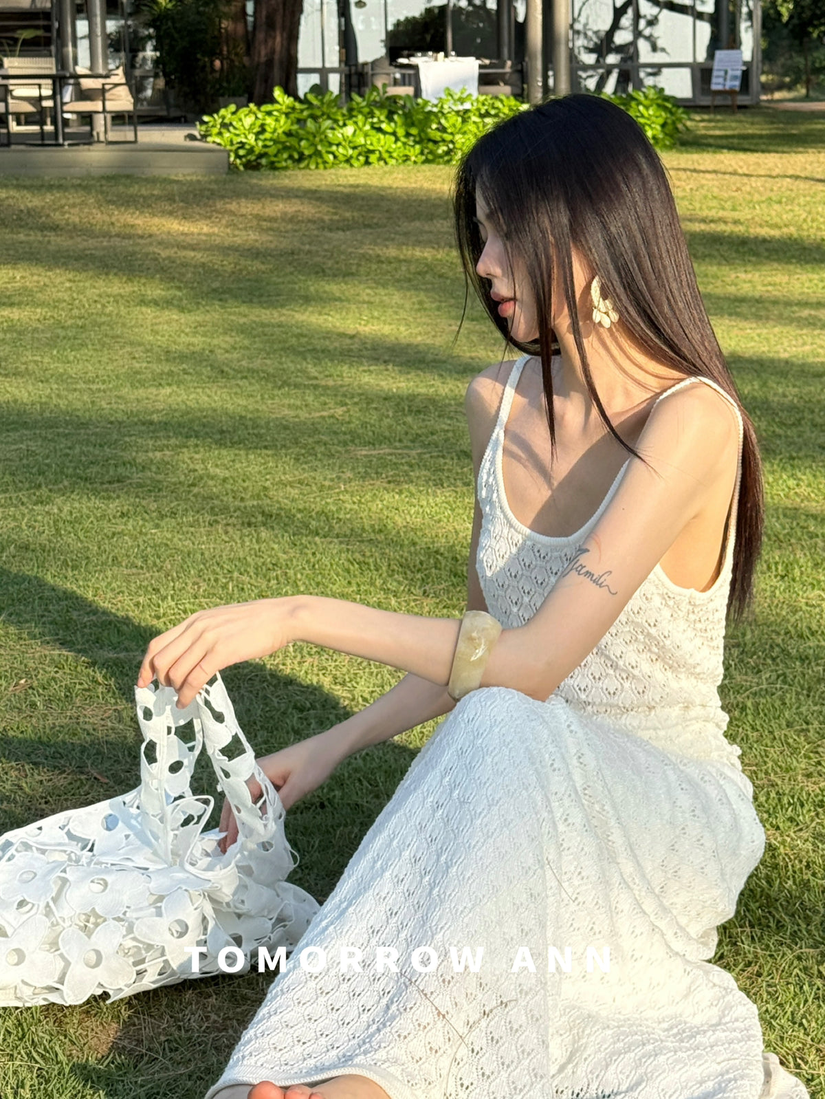 TOMORROW ANN Women's Spring 2026 Elegant Solid Hollow-Out Knit Camisole Top