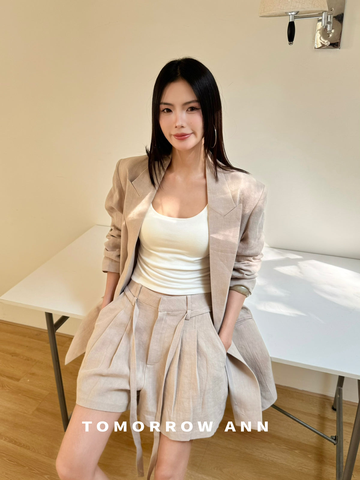 TOMORROW ANN Designer Linen Casual Shorts with Waist Rope - 2026 Early Spring Collection