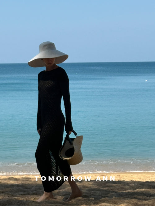 Early Spring 2026! 【TOMORROW ANN】 Hollow-out Open Back Slim Fit Maxi Dress (Contains 15% Wool) 12751# OZQ