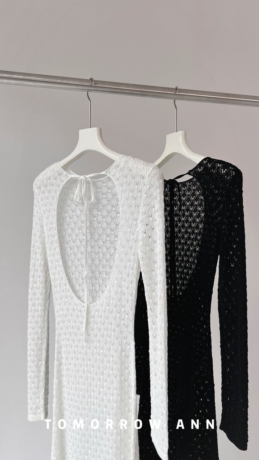 Early Spring 2026! 【TOMORROW ANN】 Hollow-out Open Back Slim Fit Maxi Dress (Contains 15% Wool) 12751# OZQ