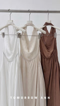 TOMORROW ANN Elegant Minimalist Halter Maxi Dress - Slimming Early Spring Vacation Outfit