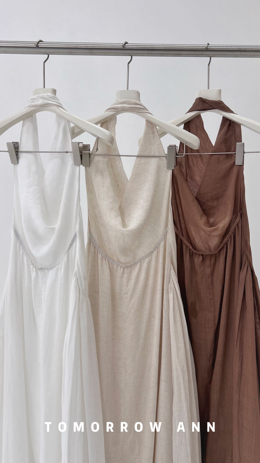 TOMORROW ANN Elegant Minimalist Halter Maxi Dress - Slimming Early Spring Vacation Outfit