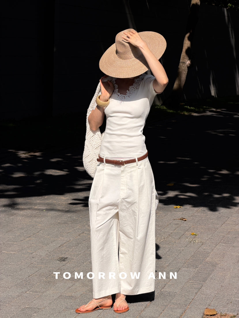 Early Spring 2026! 【TOMORROW ANN】Vintage Lace Patchwork Slimming Knit Top 12895# OZQ