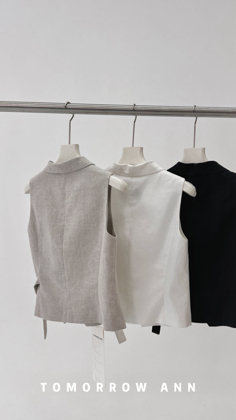 TOMORROW ANN Spring Elegant Solid V-Neck Commuter Vest - Chic Urban Professional Layering Piece