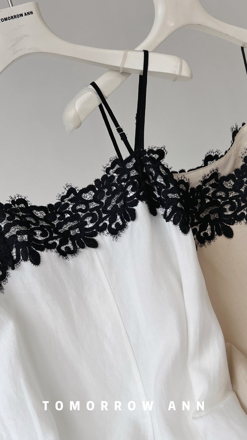 Elegant Lace Patchwork Camisole Maxi Dress - Spring Chic Designer Slip Dress for Dates