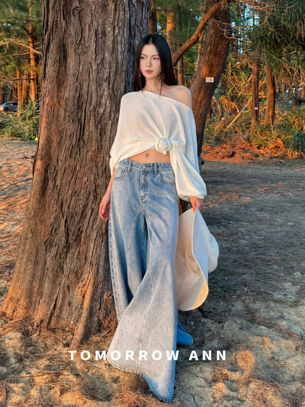 TOMORROW ANN Spring 2026 High-Waisted Deconstructed Wide-Leg Jeans