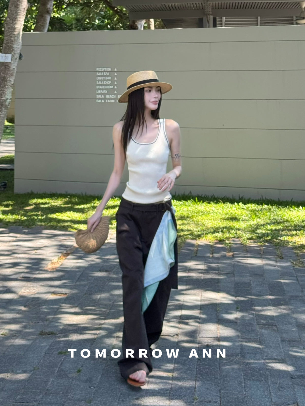 TOMORROW ANN Spring 2026 Elegant Straight-Leg Casual Pants with Belt - Slimming Loose Fit Trousers