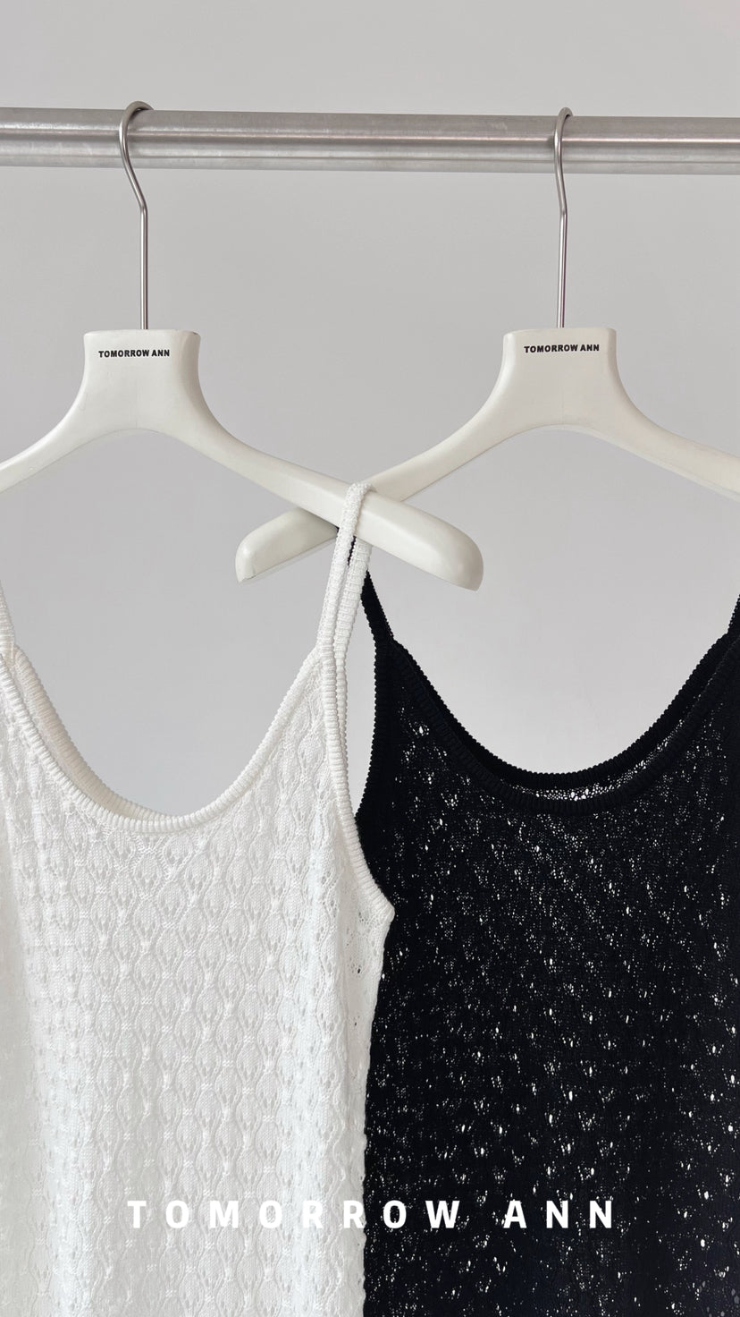 TOMORROW ANN Women's Spring 2026 Elegant Solid Hollow-Out Knit Camisole Top