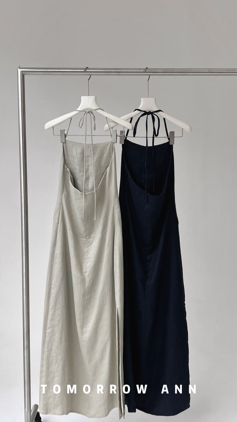 TOMORROW ANN Elegant Minimalist Halter Neck Slimming Maxi Dress - 2026 Early Spring Collection