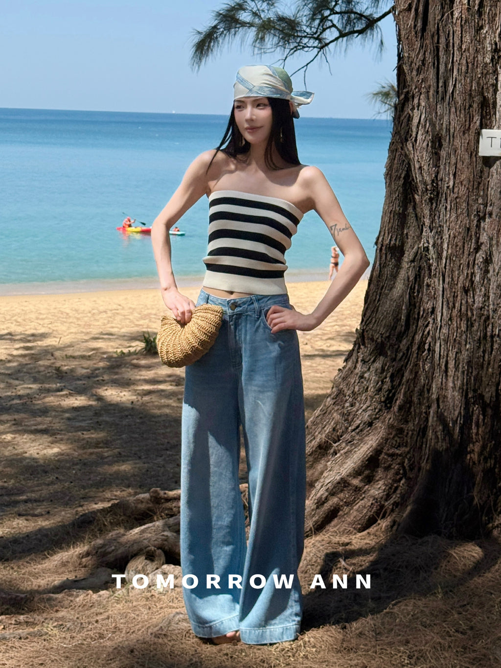 TOMORROW ANN Spring 2026 High-Waist Loose Wide-Leg Casual Washed Jeans