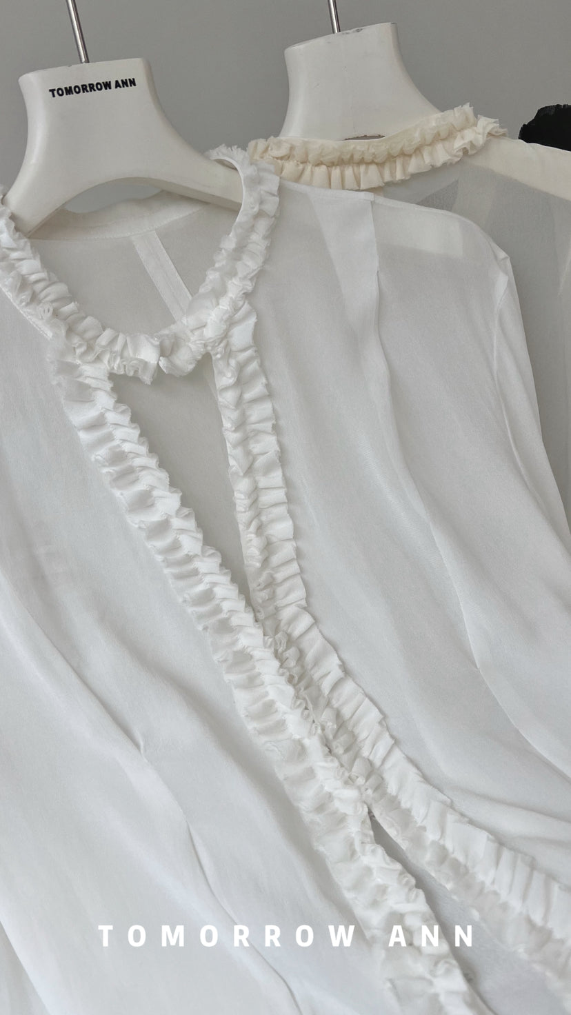 TOMORROW ANN 2026 Early Spring Elegant French Style Loose Blouse with Ruffle Trim
