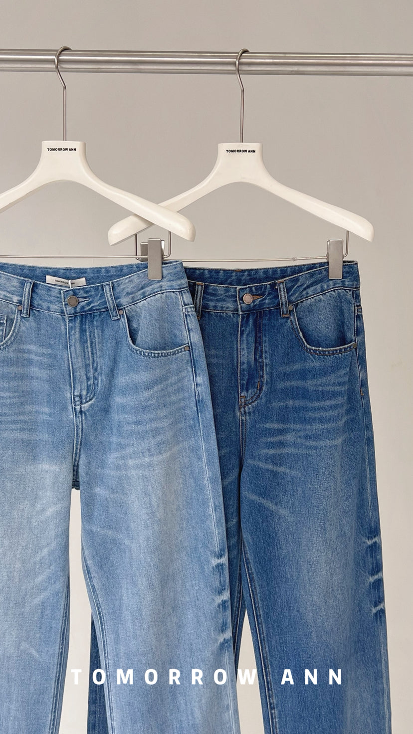 TOMORROW ANN 2026 Early Spring Retro Heavy Washed Slimming Straight Leg Cropped Jeans