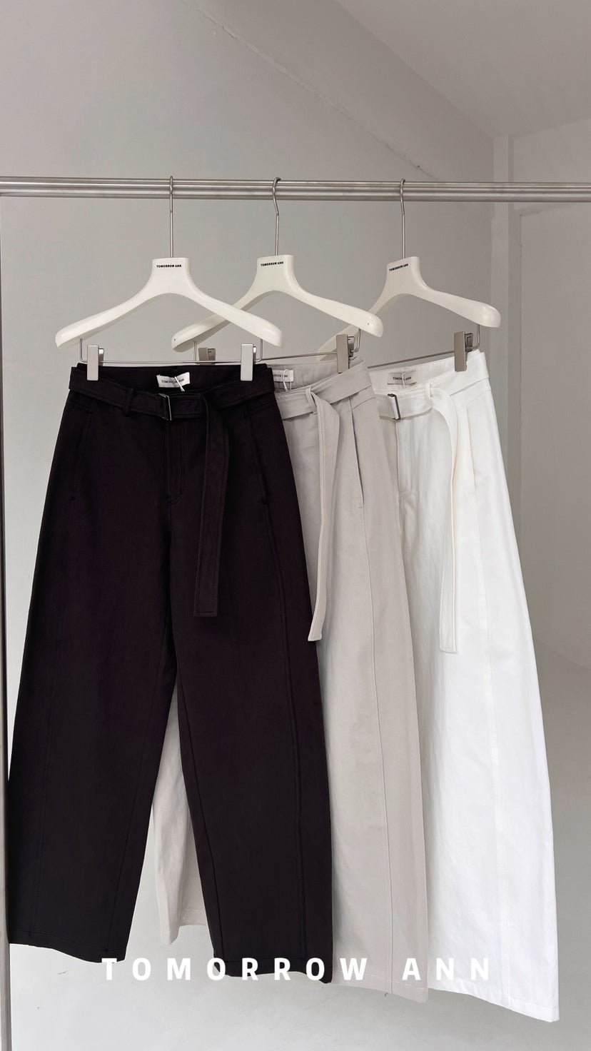 TOMORROW ANN Spring 2026 Elegant Straight-Leg Casual Pants with Belt - Slimming Loose Fit Trousers
