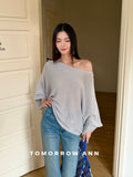 TOMORROW ANN Early Spring Elegant One-Shoulder Slimming Fine-Knit Sweater