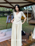 TOMORROW ANN Elegant A-Line Midi Skirt - Slimming Spring Fashion Versatile Casual Skirt