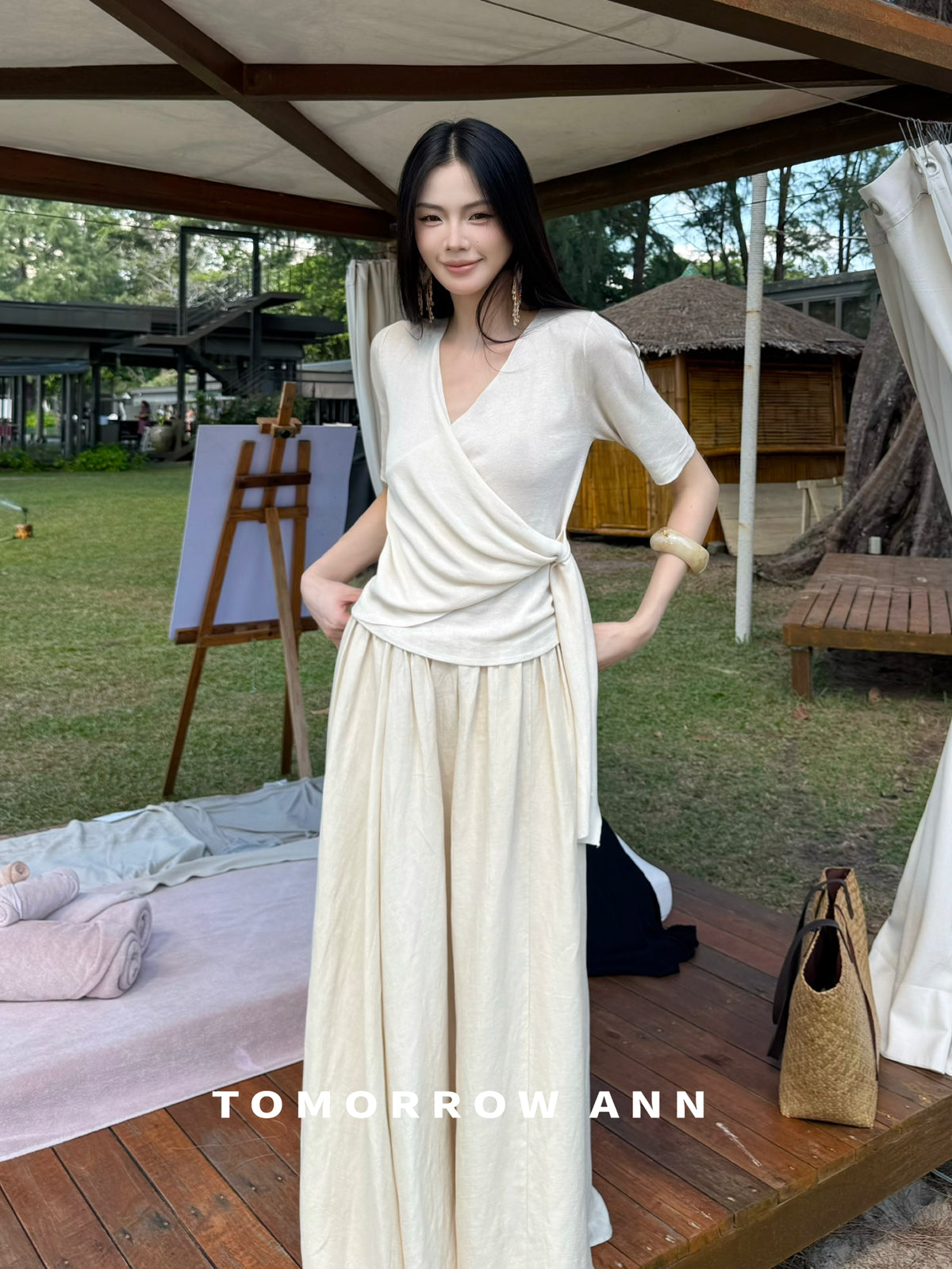 TOMORROW ANN Elegant A-Line Midi Skirt - Slimming Spring Fashion Versatile Casual Skirt