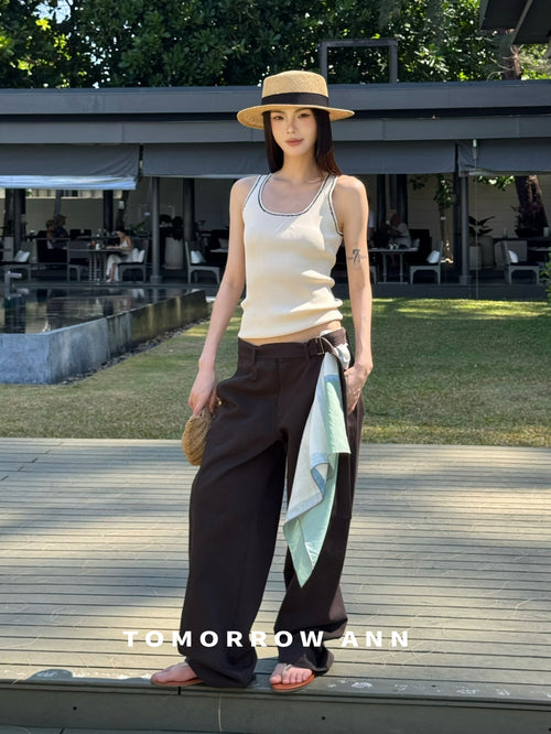 2026 Early Spring! [TOMORROW ANN] Minimalist Contrast Topstitch Slim Vest 12800# OZQ